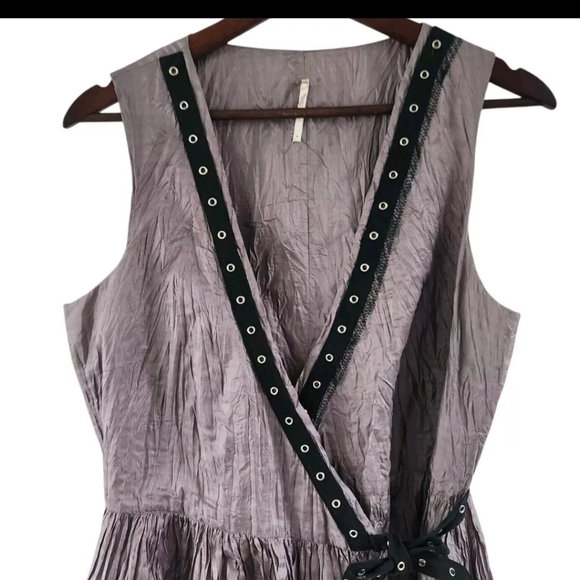 Free People Lavender Grey Crumpled Silk Wrap Dress Womens Size Small - Picture 2 of 7